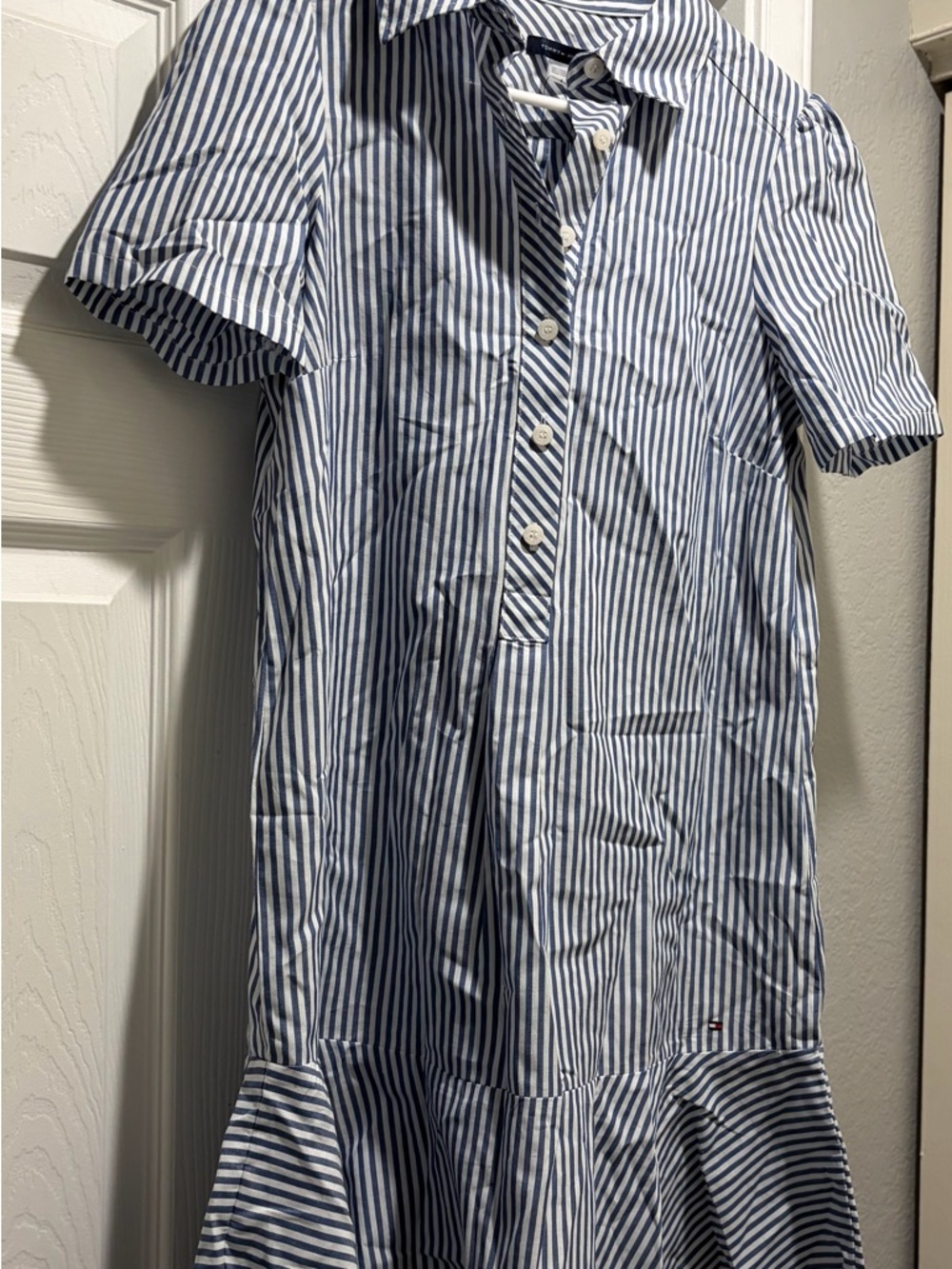 Tommy Hilfiger Navy and White Striped Button-Up Shirt